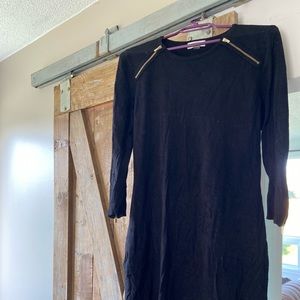 Calvin Klein fitted black knit midi fitted dress